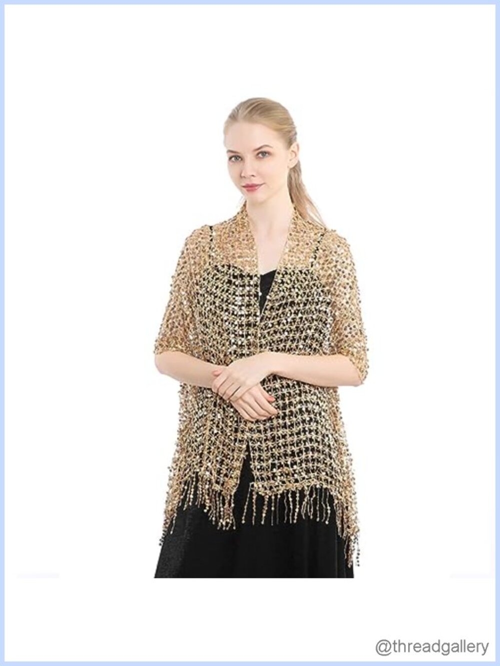 Sequin Embellished Shawl Wrap for Women Wedding Party Lightweight Tassels
